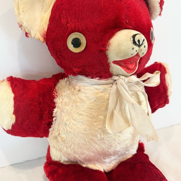 Red Rubber-faced Vintage Teddy Bear Plush Likely from the 1950s 12” - Picture 6 of 7